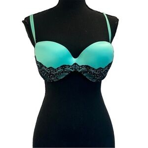 LA Senza body Kiss teal black lace padded bra Sz 36D